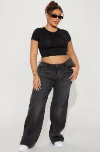 Lost As Always Stretch Baggy Jeans - Black Wash sold by Fashion Nova