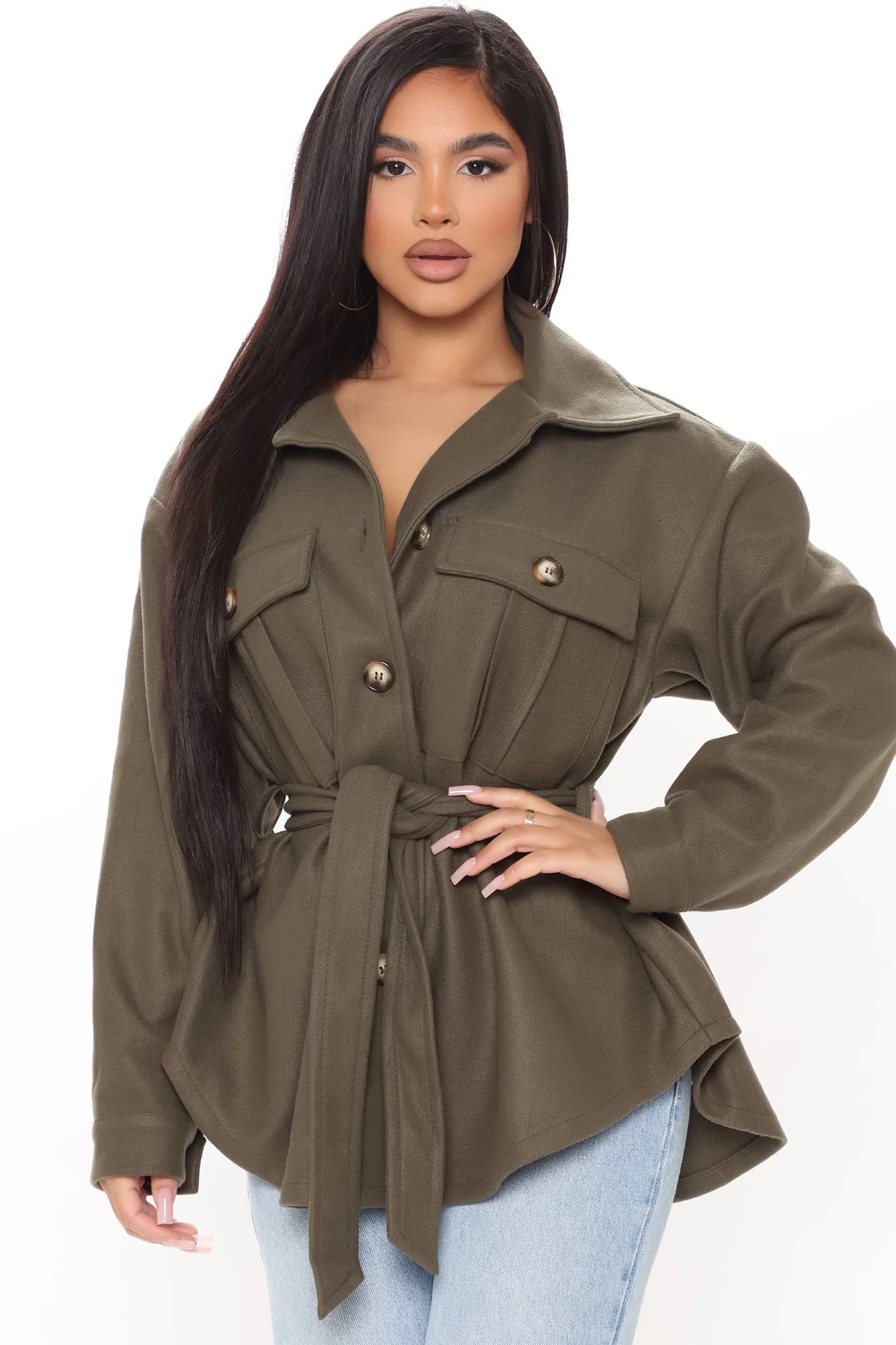 Back In Town Shacket - Olive sold by Fashion Nova