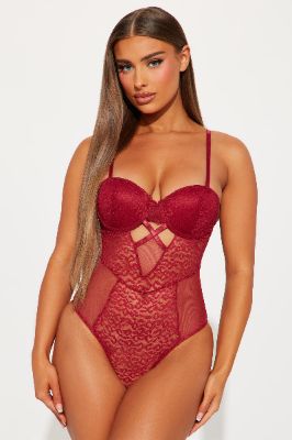 Wild Romance Mesh Teddy - Burgundy sold by Fashion Nova