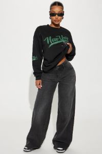 Lost As Always Stretch Baggy Jeans - Black Wash sold by Fashion Nova