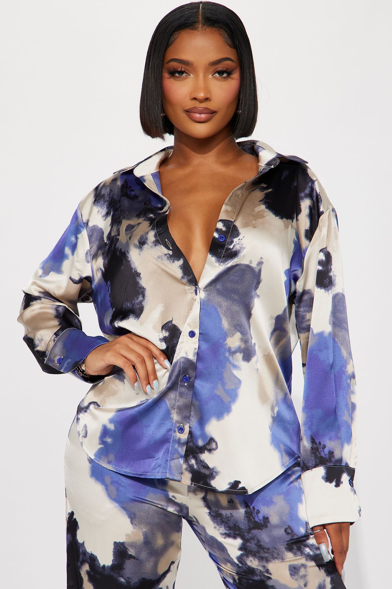 Christina Satin Pant Set - Blue/combo sold by Fashion Nova product image thumbnail 2