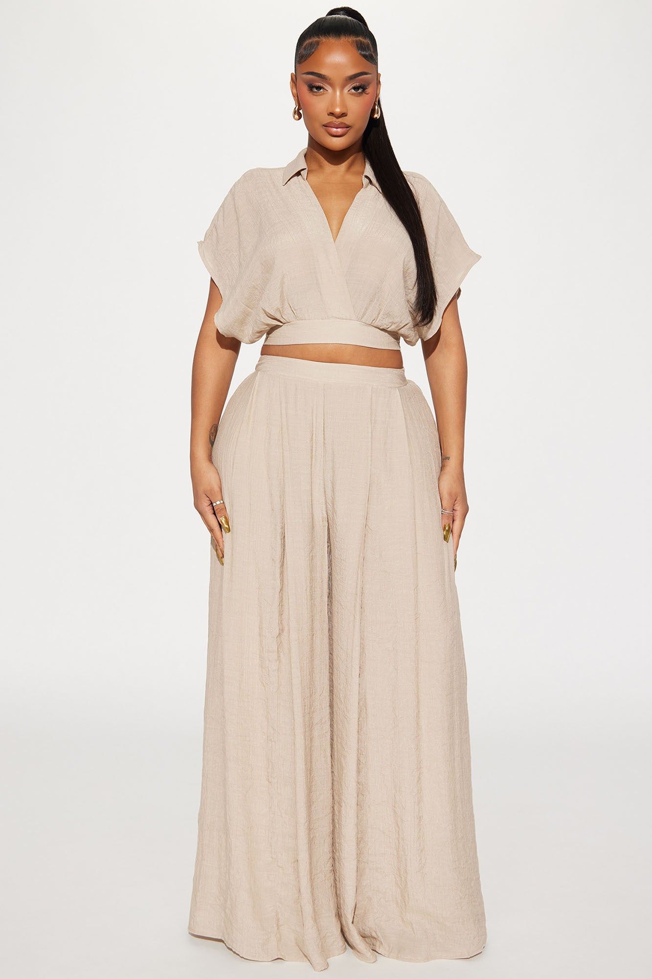 Mea Gauze Pant Set - Taupe sold by Fashion Nova