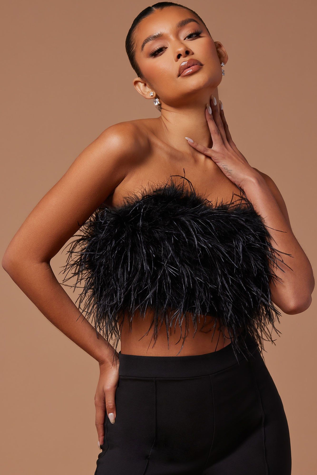 Anya Feathered Top - Black sold by Fashion Nova