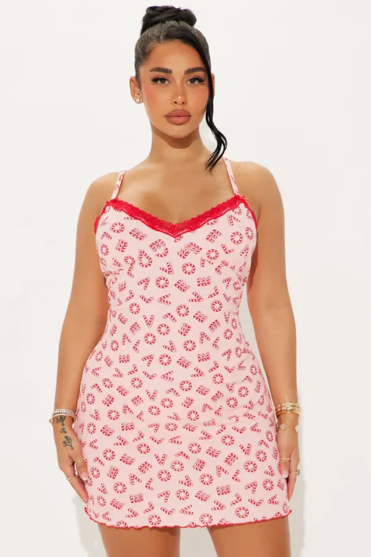 Candy Cane Sweetie Ribbed PJ Cami Sleep Dress - Pink/combo sold by Fashion Nova