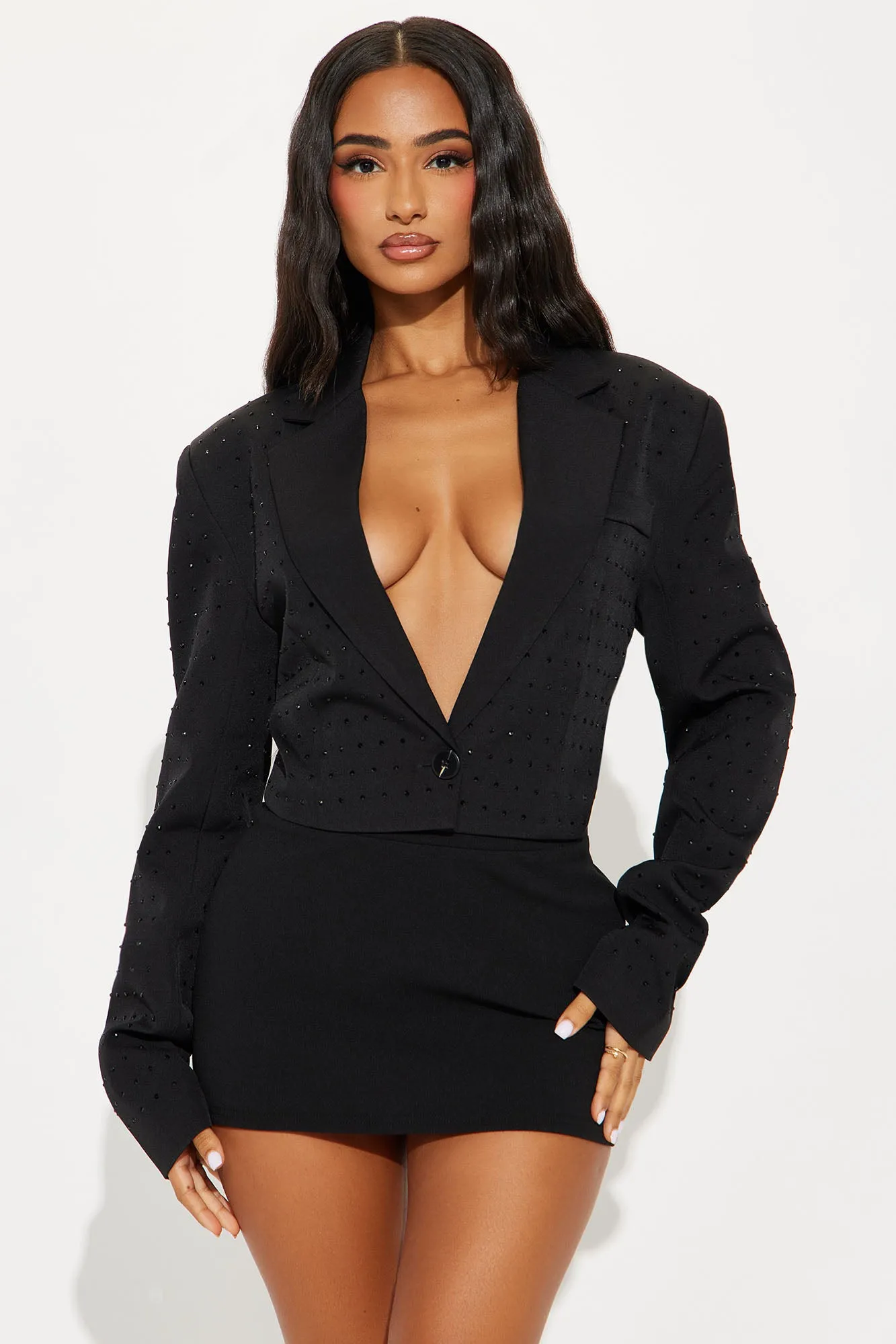 Watch Me Sparkle Cropped Blazer - Black sold by Fashion Nova