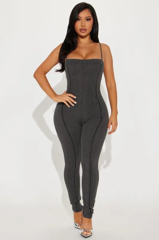 Cobi Ribbed Jumpsuit - Charcoal sold by Fashion Nova