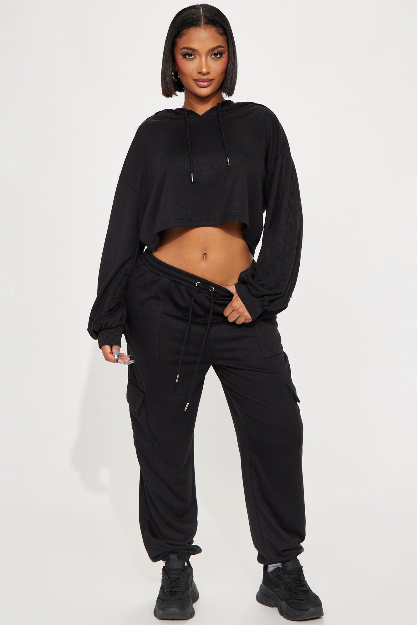 Out And About Cargo Jogger Set - Black sold by Fashion Nova