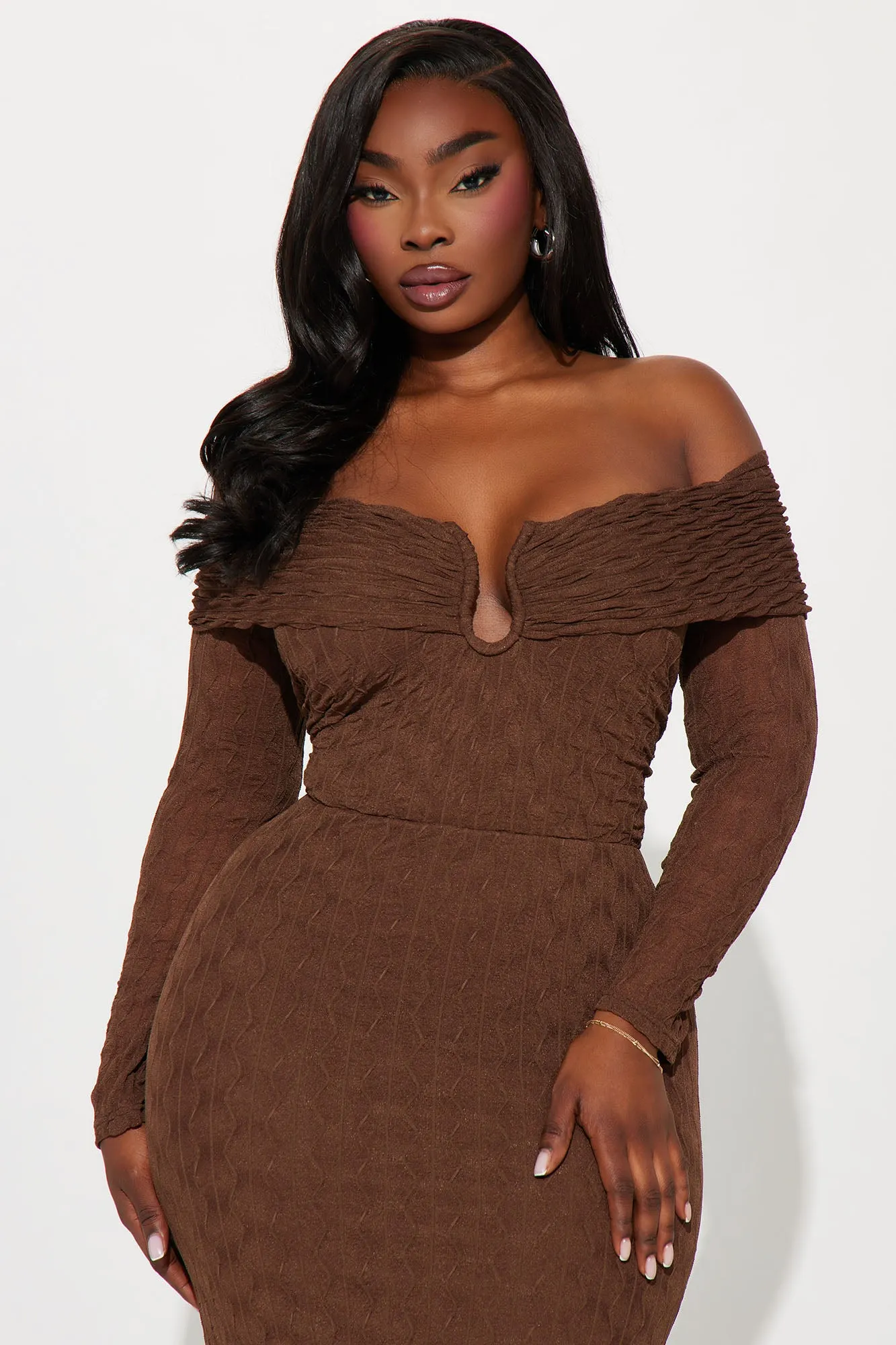 Kim Off Shoulder Maxi Dress - Brown sold by Fashion Nova product image thumbnail 5