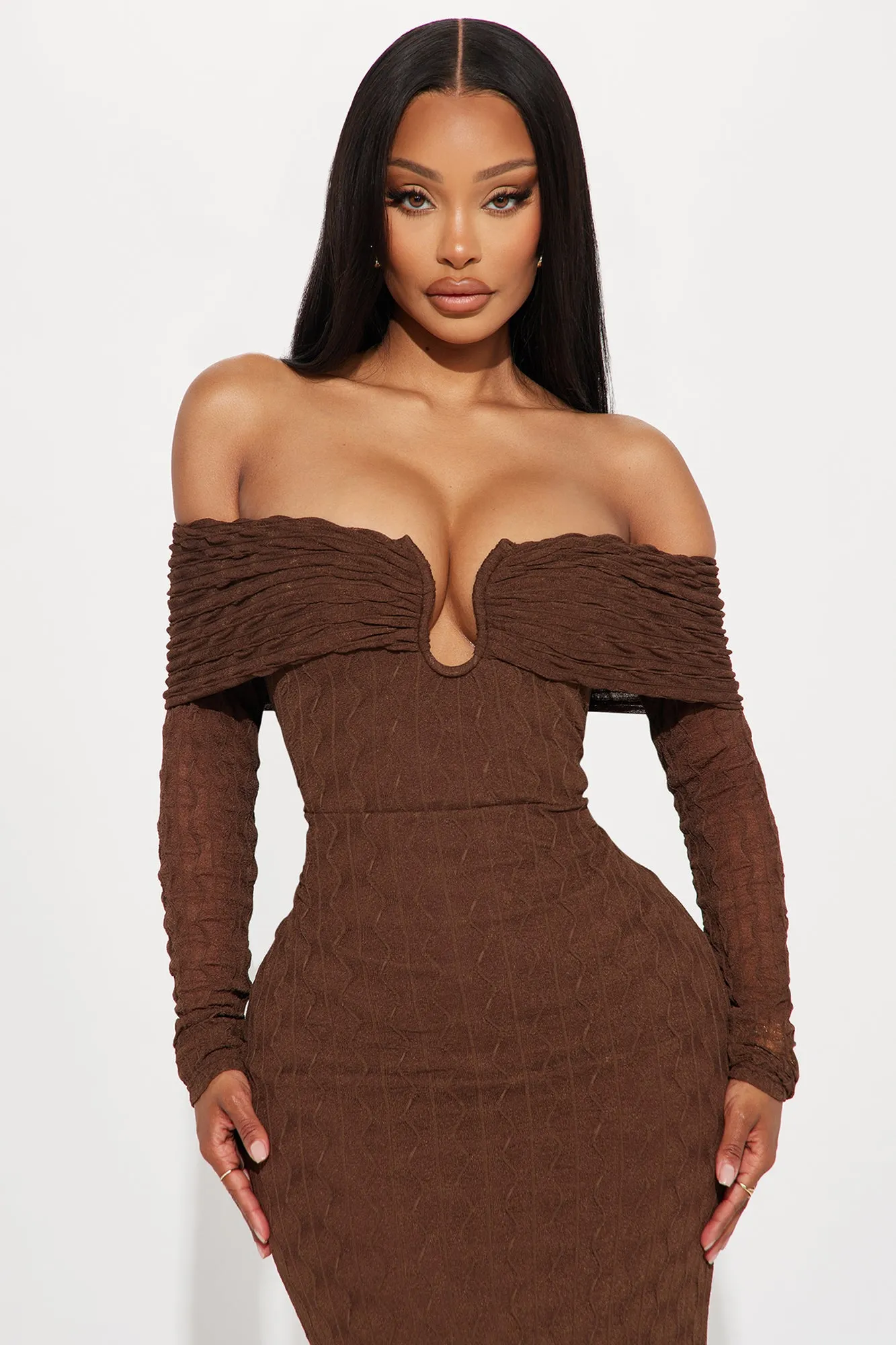 Kim Off Shoulder Maxi Dress - Brown sold by Fashion Nova product image thumbnail 2