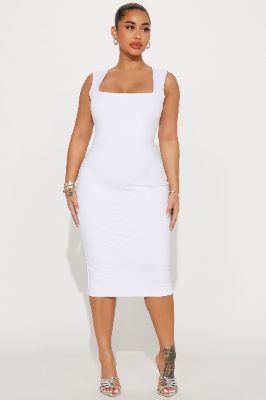 Colette Double Lined Midi Dress - White sold by Fashion Nova