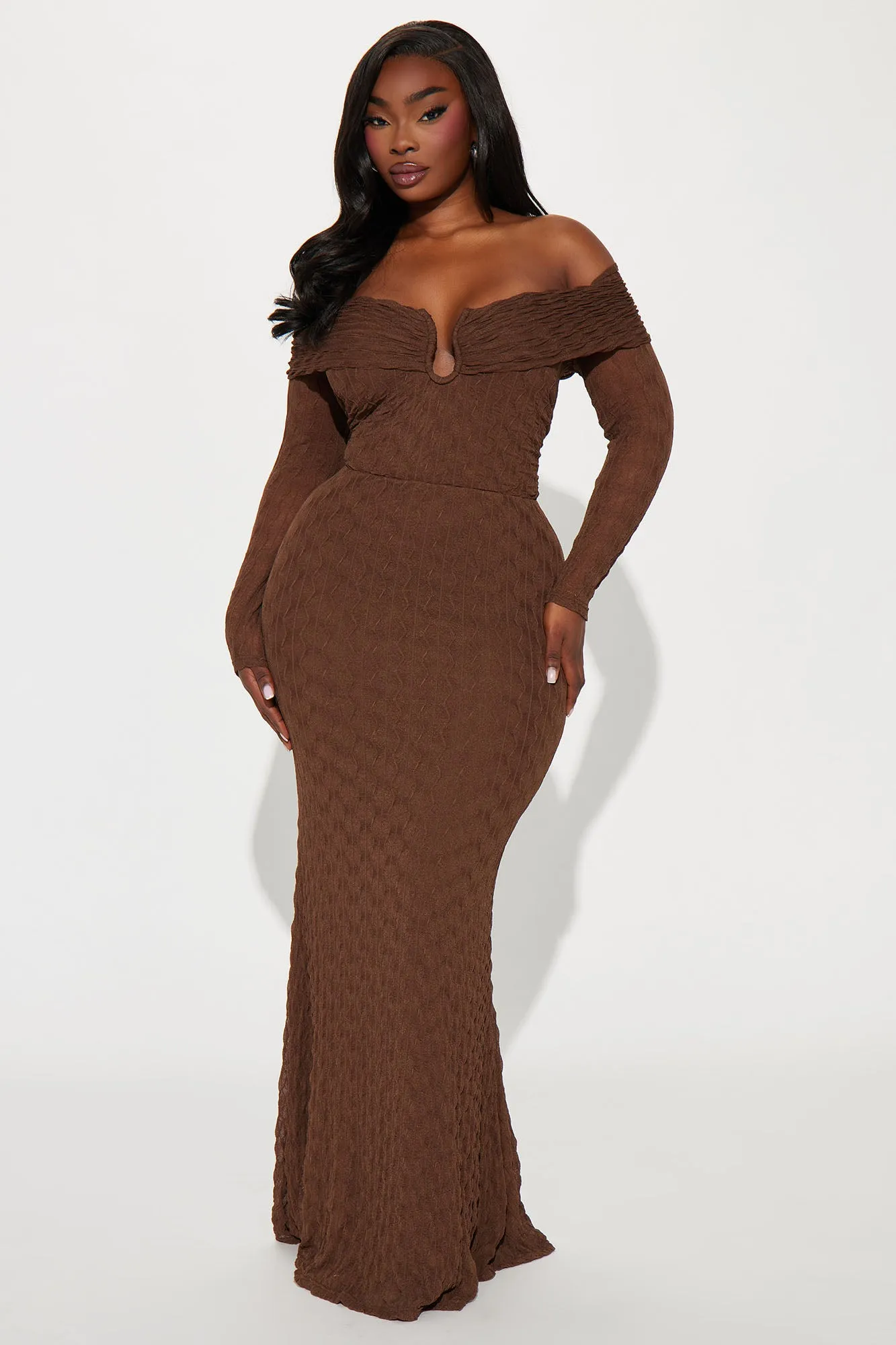 Kim Off Shoulder Maxi Dress - Brown sold by Fashion Nova product image thumbnail 4