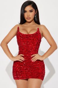 Glamour Sequin Mini Dress - Red sold by Fashion Nova