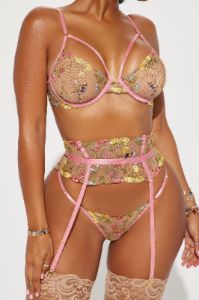 Keep Falling For You Corset Garter 3 Piece Set - Pink/combo sold by Fashion Nova