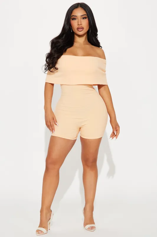 Sienna Snatched Romper - Peach sold by Fashion Nova
