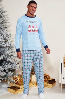 Holidays With My Gnomies Holiday PJ Set - Blue/combo sold by Fashion Nova
