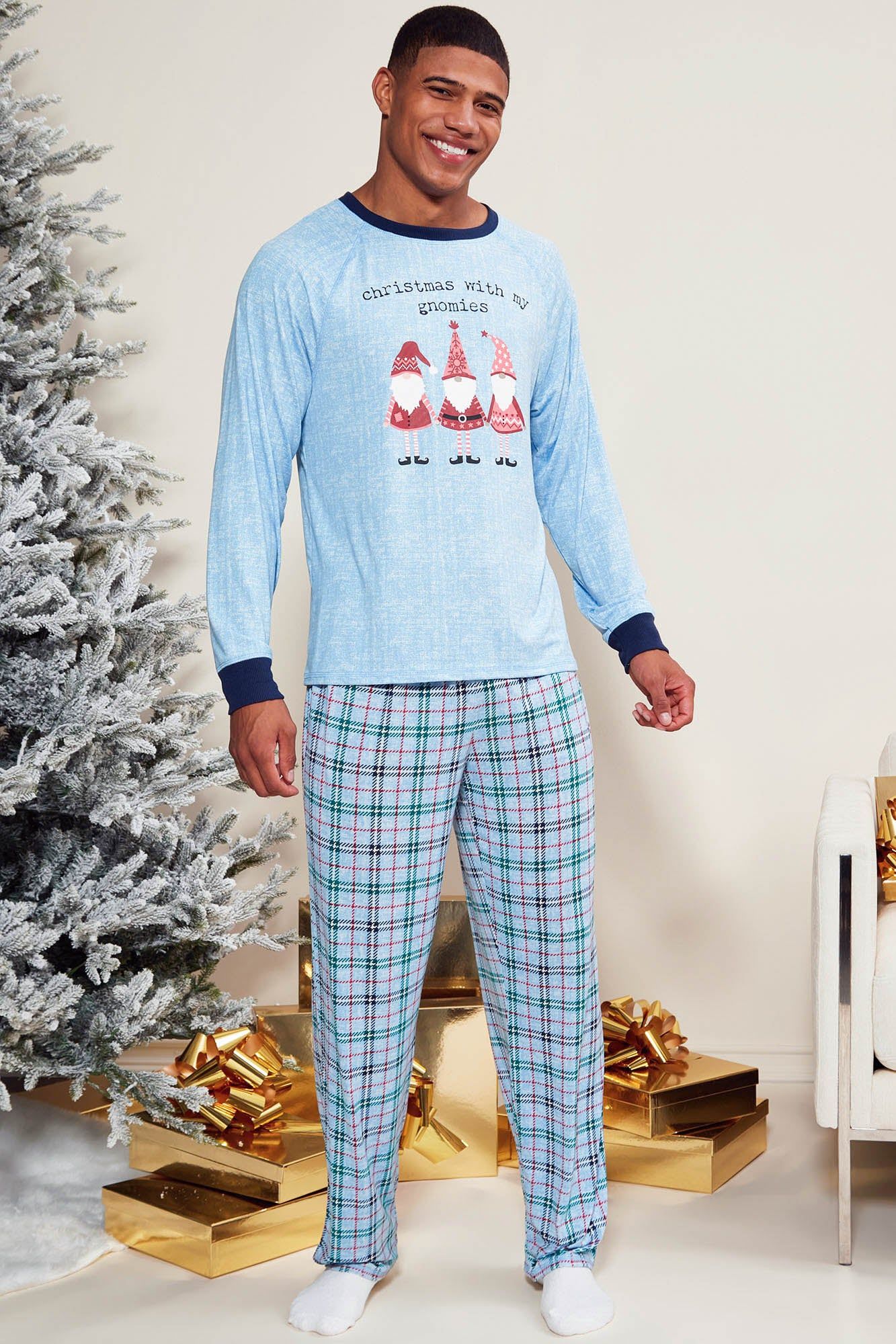 Holidays With My Gnomies Holiday PJ Set - Blue/combo sold by Fashion Nova
