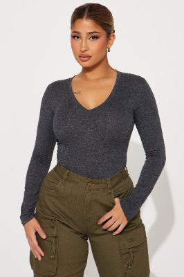 Nara Long Sleeve Top - Charcoal sold by Fashion Nova
