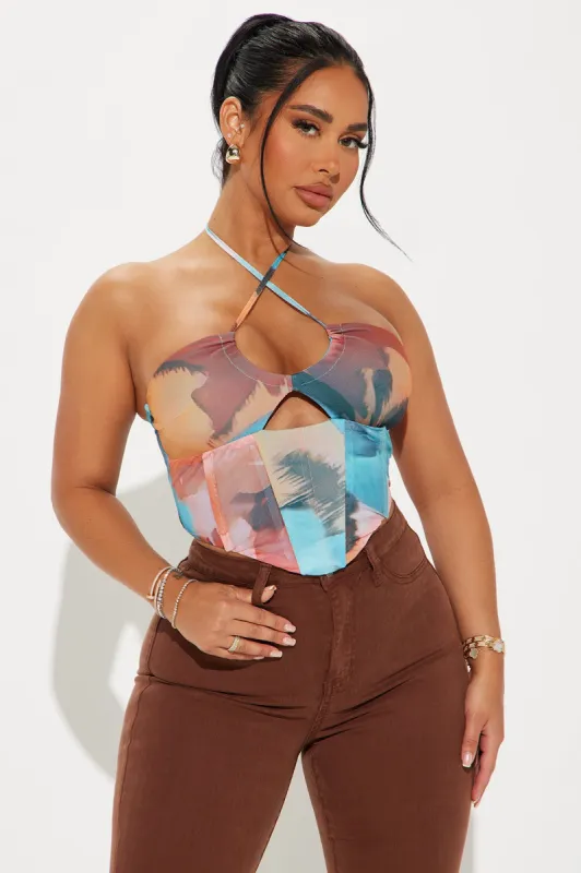 Jasmines Mesh Corset Top - Blue/combo sold by Fashion Nova