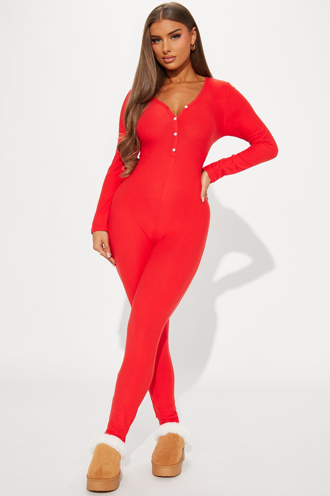 Finesse PJ Jumpsuit Onesie - Red sold by Fashion Nova product image thumbnail 2