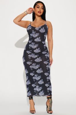 Bella Mesh Maxi Dress - Navy/combo sold by Fashion Nova