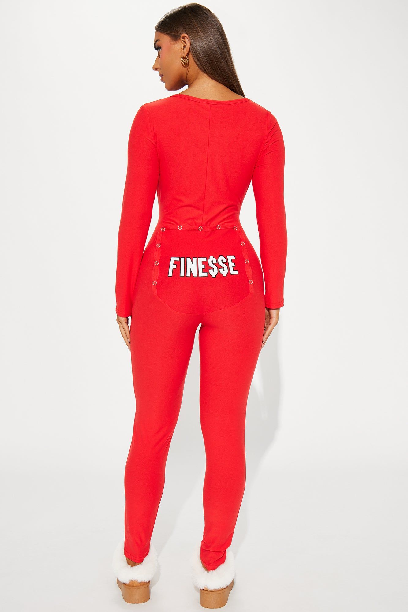 Finesse PJ Jumpsuit Onesie - Red sold by Fashion Nova