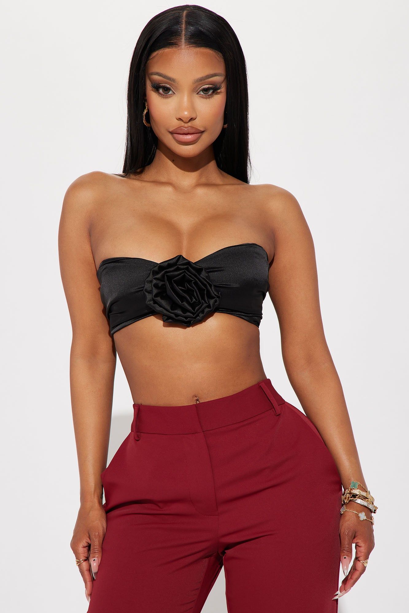 Send Me Roses Satin Top - Black sold by Fashion Nova