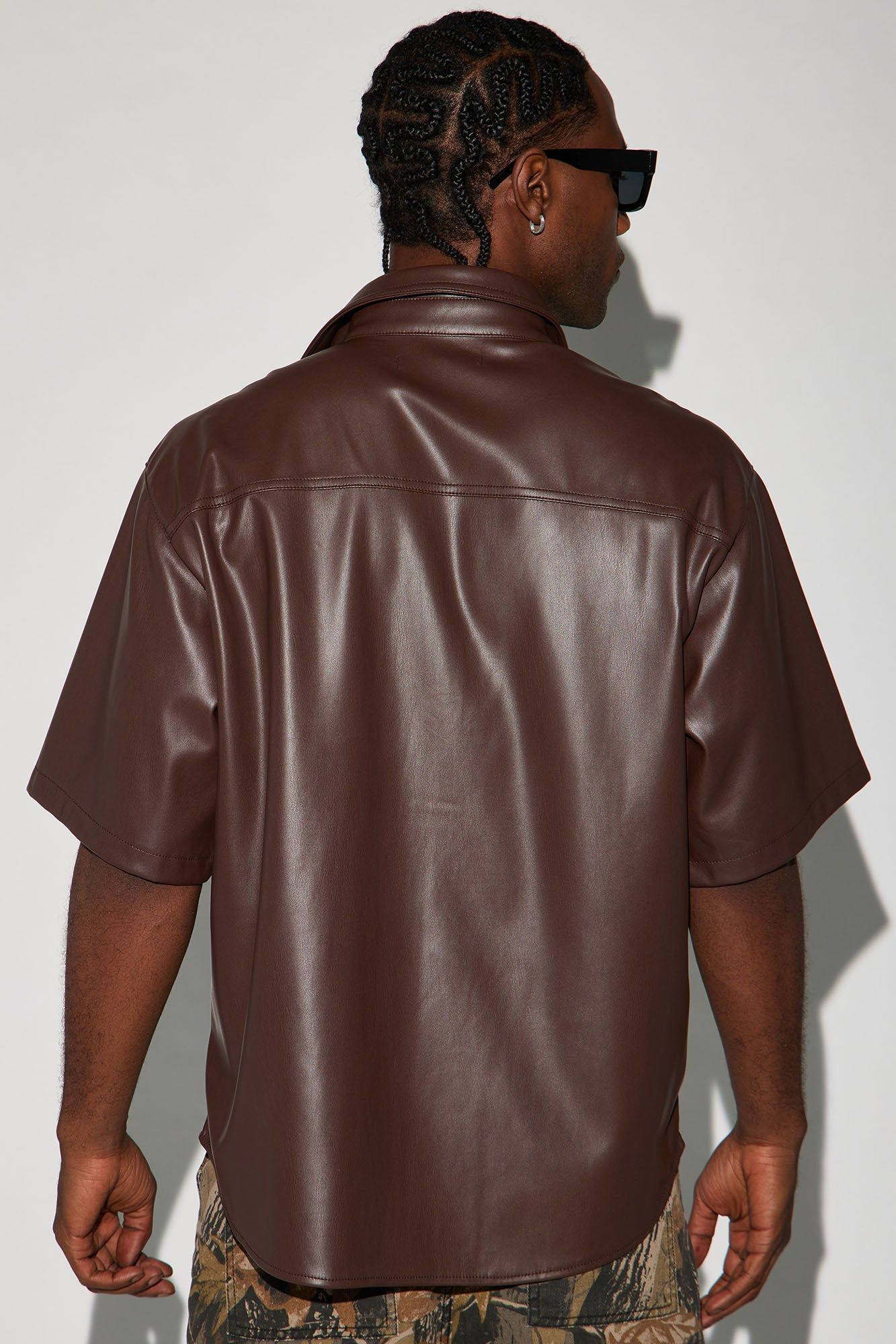 Work It Out Faux Leather Button Up Shirt - Dark Brown sold by Fashion Nova product image thumbnail 3
