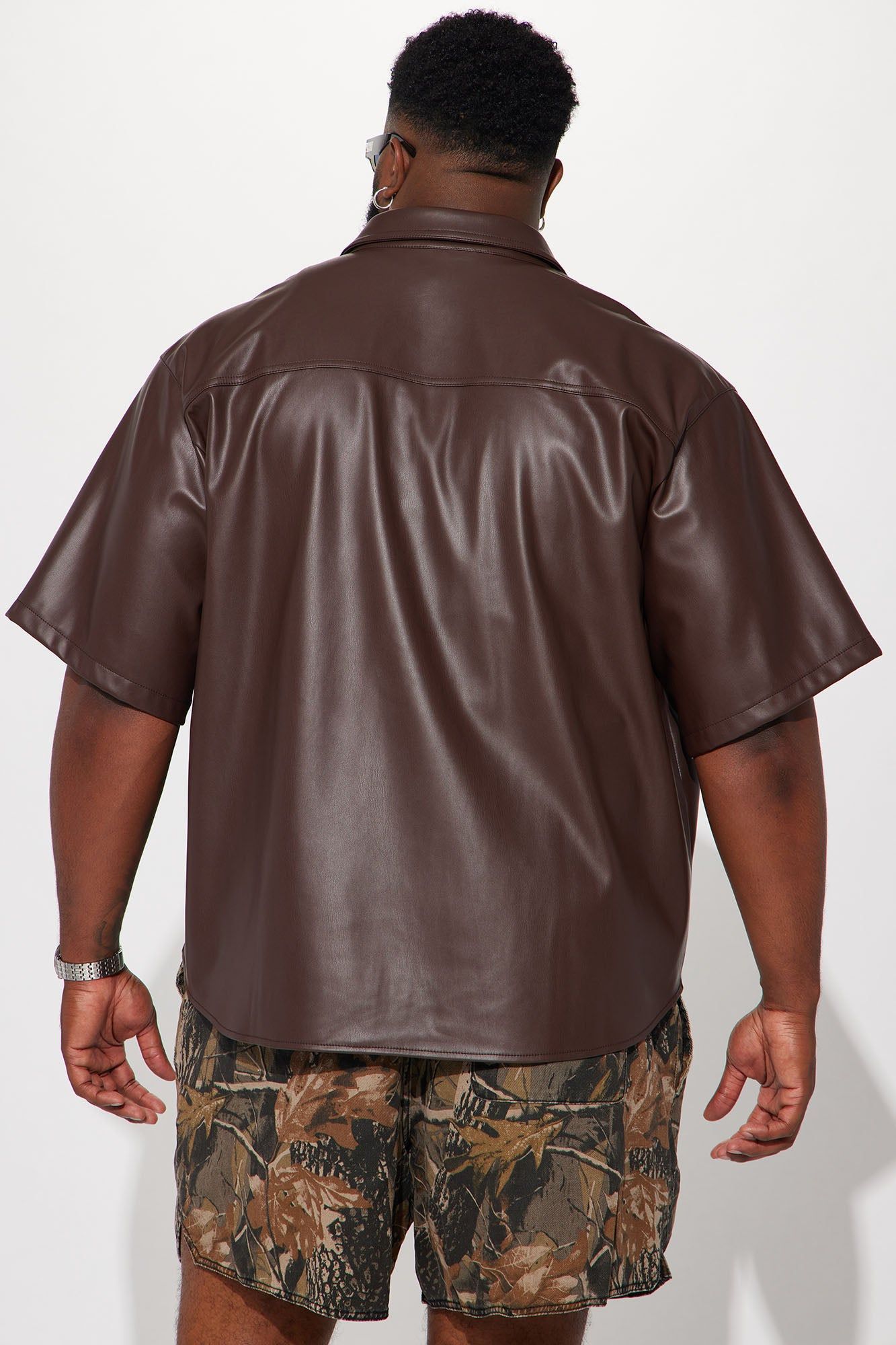 Work It Out Faux Leather Button Up Shirt - Dark Brown sold by Fashion Nova product image thumbnail 6