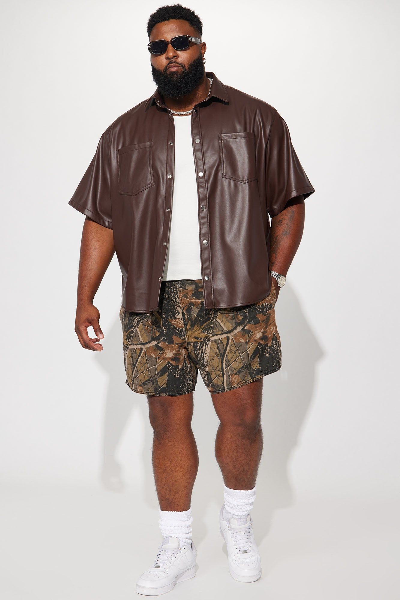 Work It Out Faux Leather Button Up Shirt - Dark Brown sold by Fashion Nova product image thumbnail 5