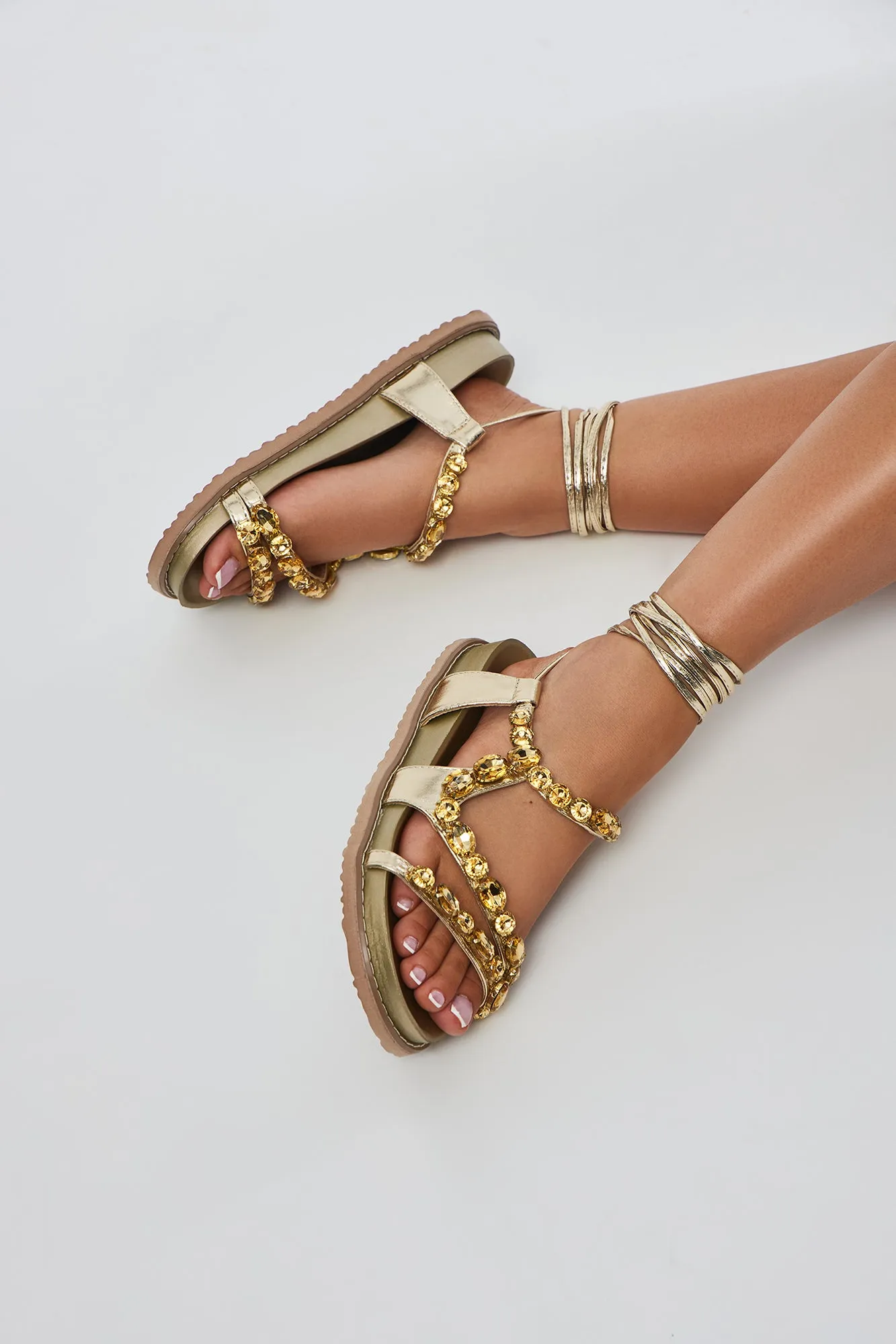 Santana Embellished Sandals - Gold sold by Fashion Nova