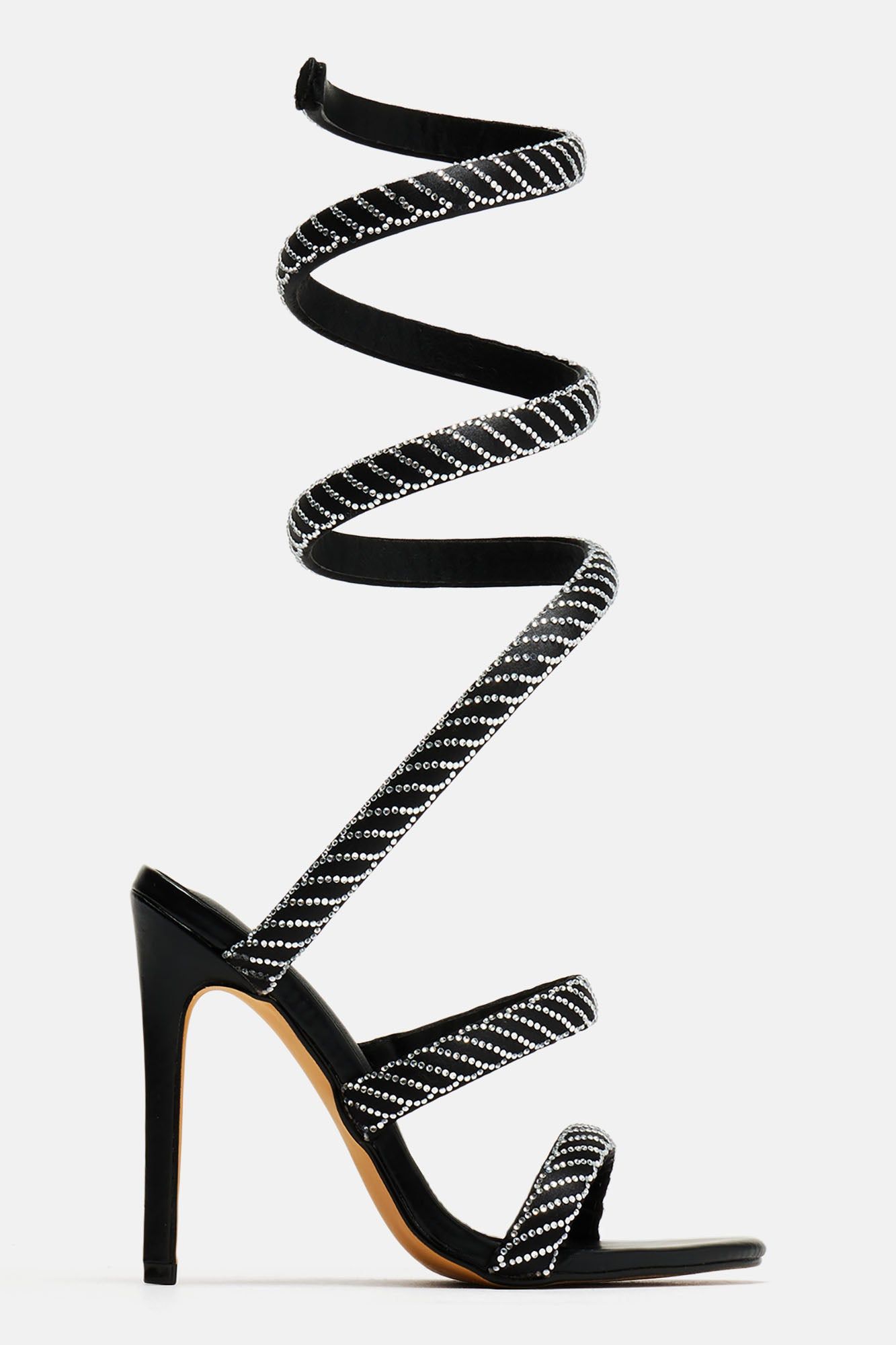 Playing Hard To Get Wrap Up Heeled Sandals - Black sold by Fashion Nova product image thumbnail 3