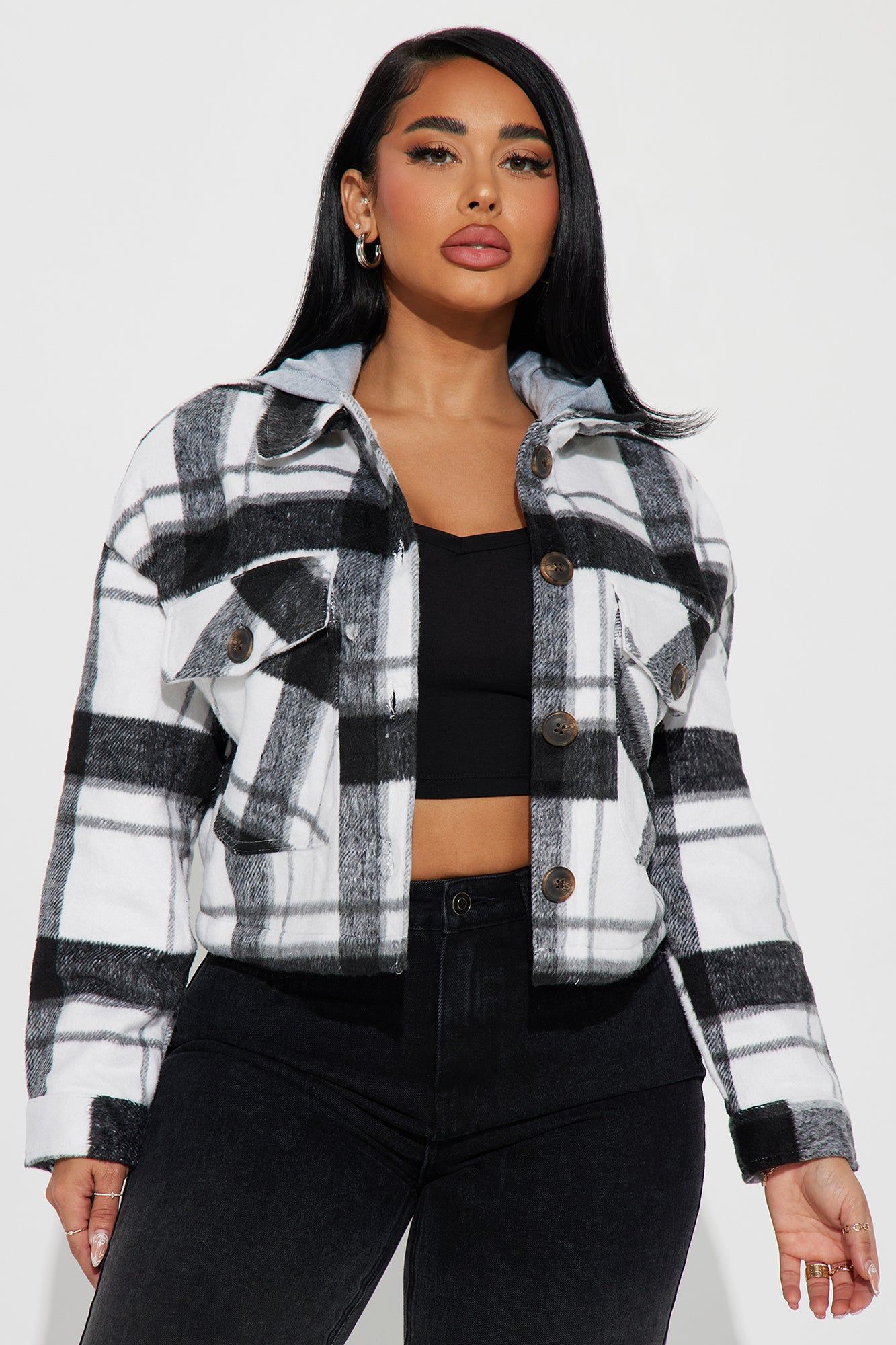 Keep Checking Plaid Shacket - Black/combo sold by Fashion Nova