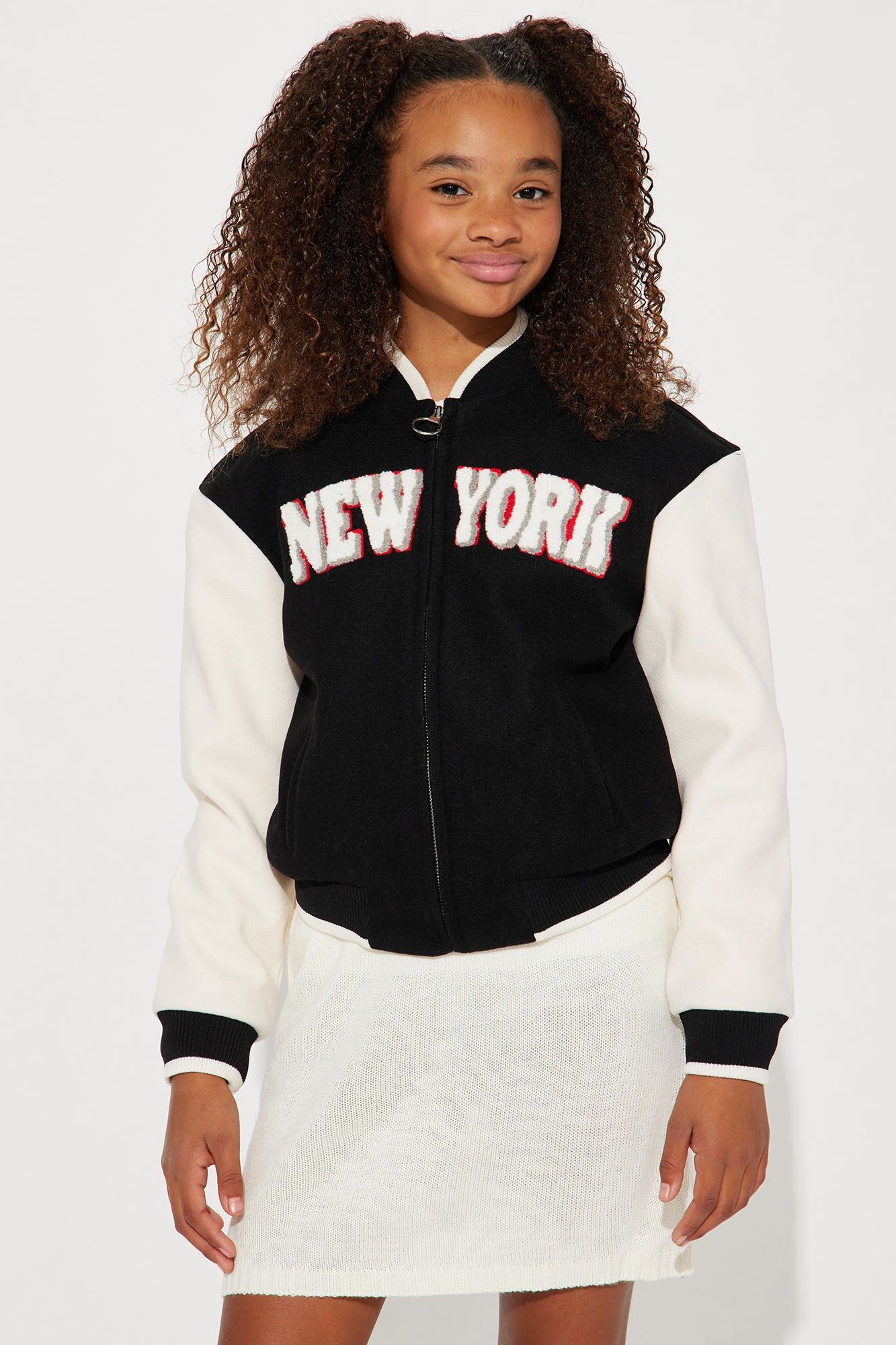 Mini New York Jock Varsity Jacket - Black/combo sold by Fashion Nova
