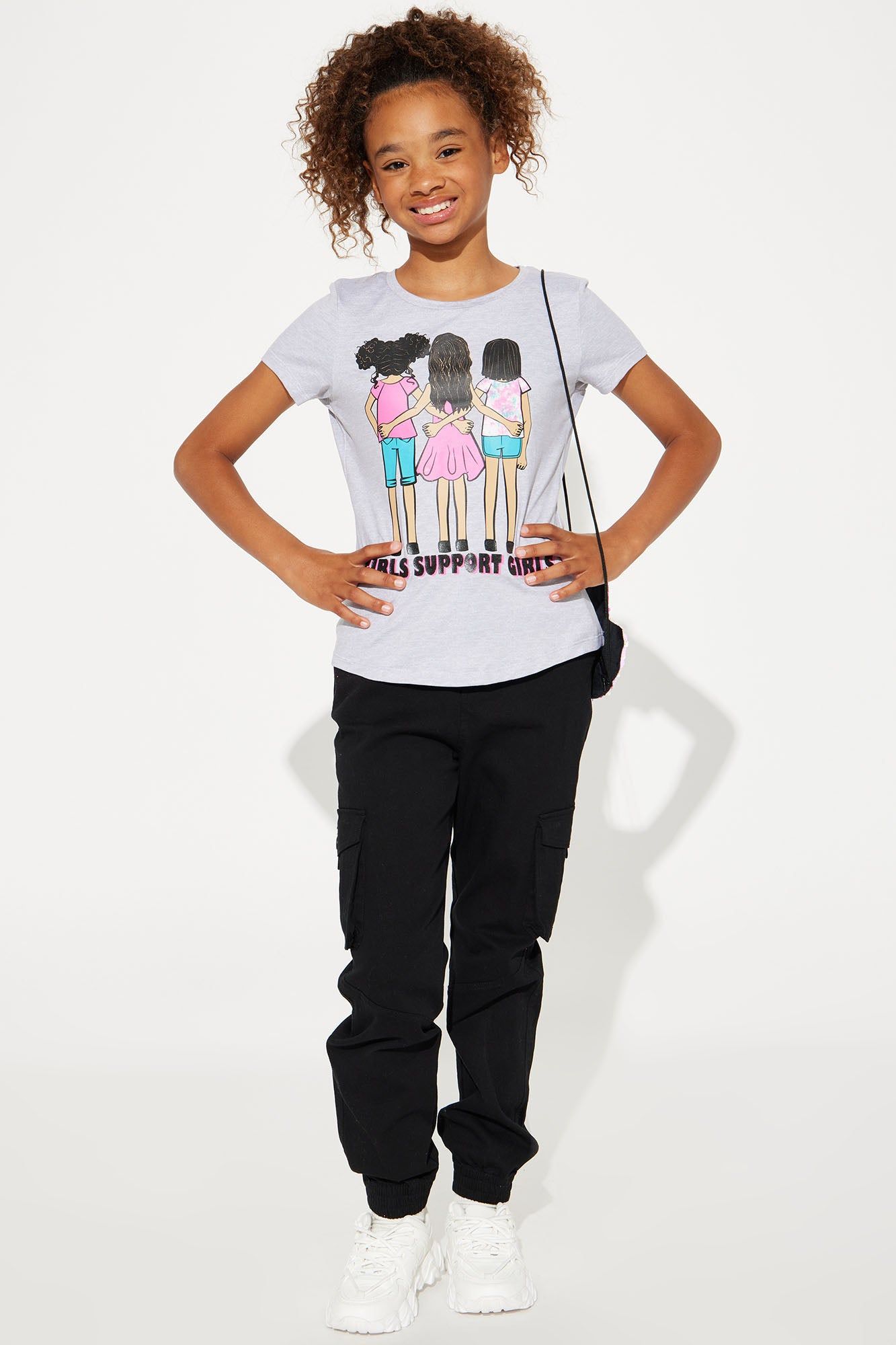 Mini Love My Friends Tie Front Tee With Handbag - Heather Grey sold by Fashion Nova product image thumbnail 2