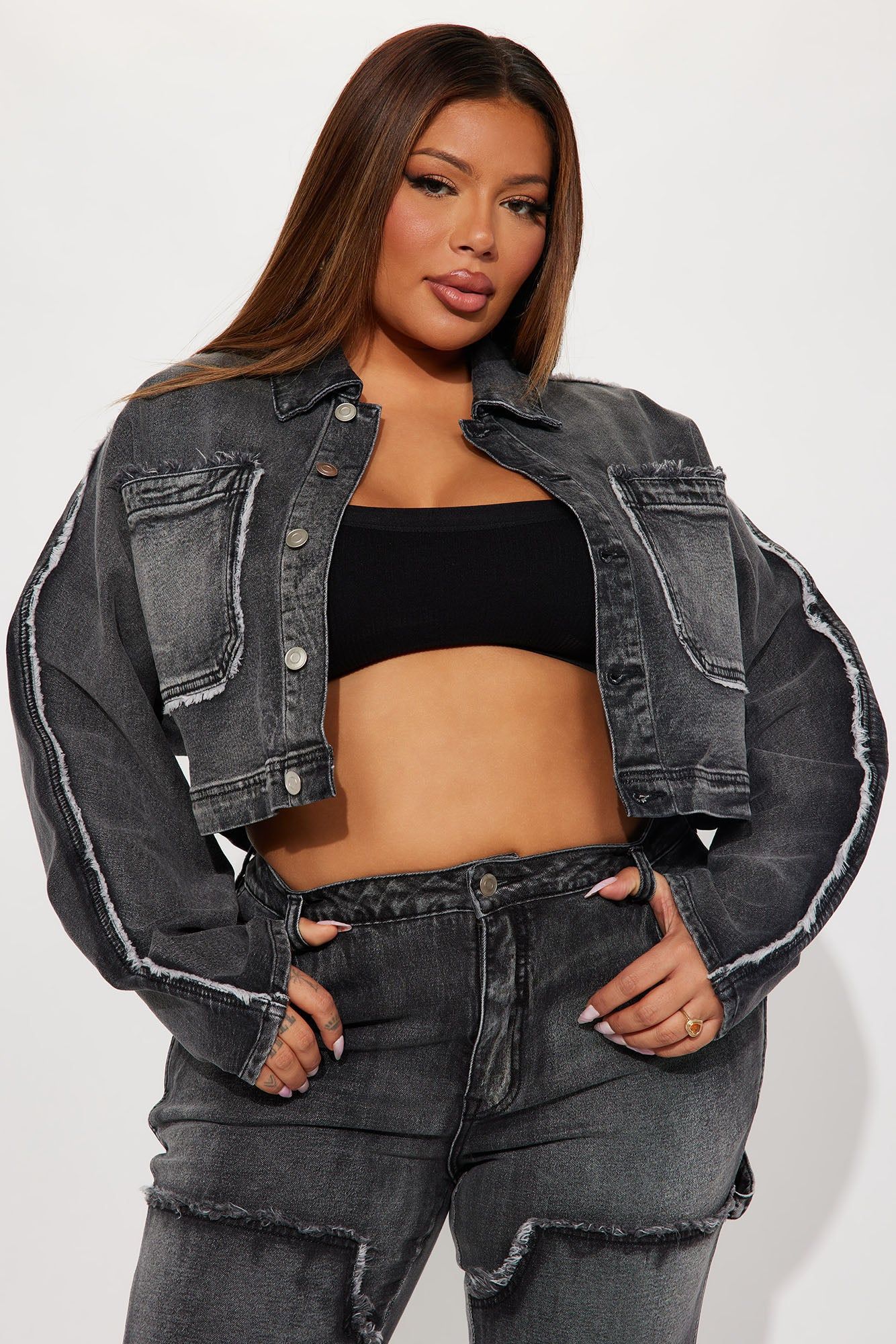 High Alert Crop Denim Jacket - Black Wash sold by Fashion Nova product image thumbnail 4