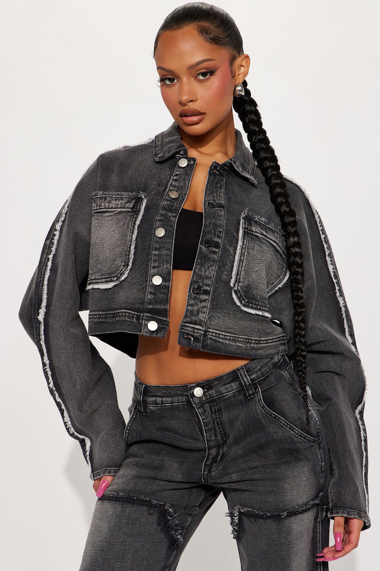 High Alert Crop Denim Jacket - Black Wash sold by Fashion Nova
