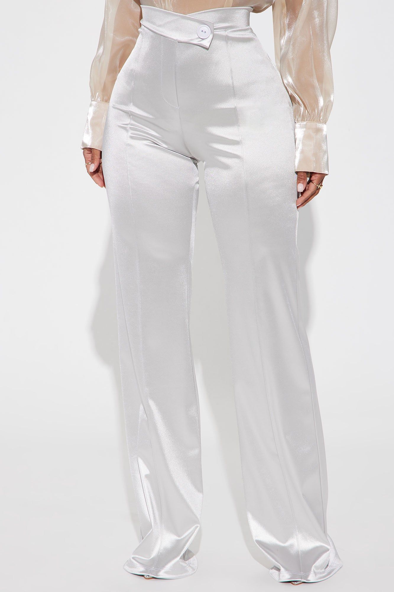 Call It Even Wide Leg Satin Dress Pants - Silver sold by Fashion Nova product image thumbnail 2