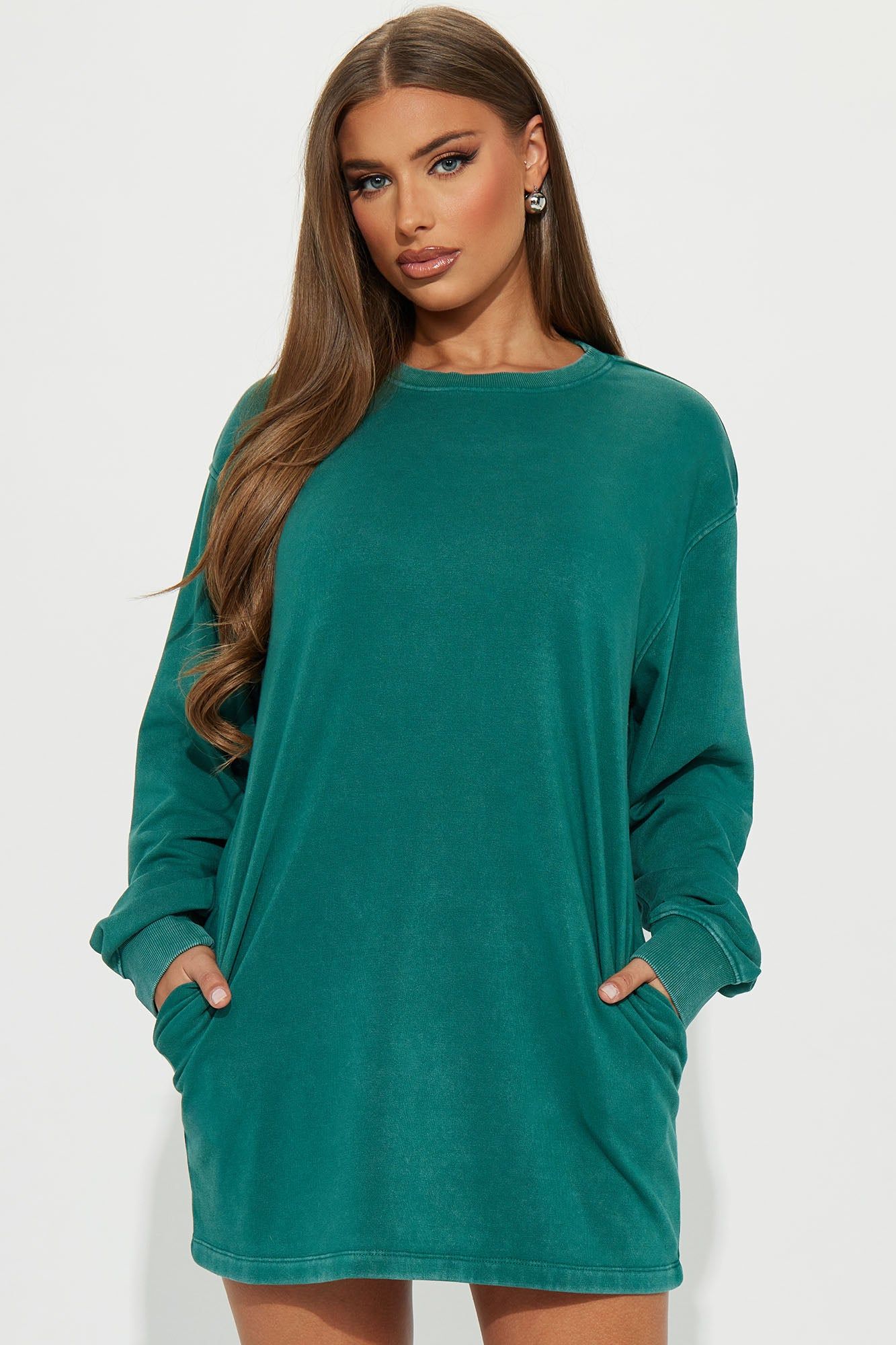 Sweat It Out Sweatshirt Mini Dress - Green sold by Fashion Nova