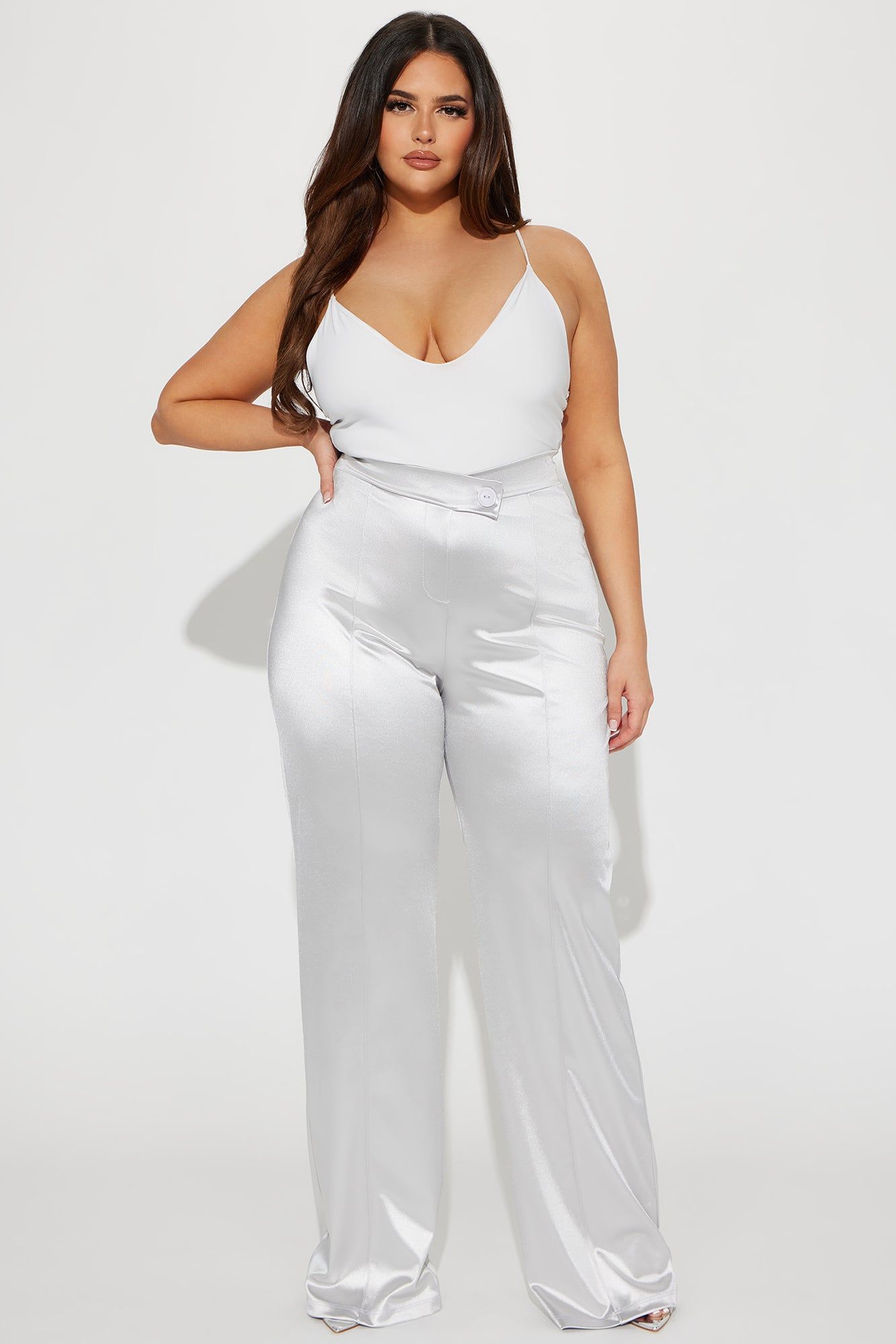 Call It Even Wide Leg Satin Dress Pants - Silver sold by Fashion Nova product image thumbnail 4