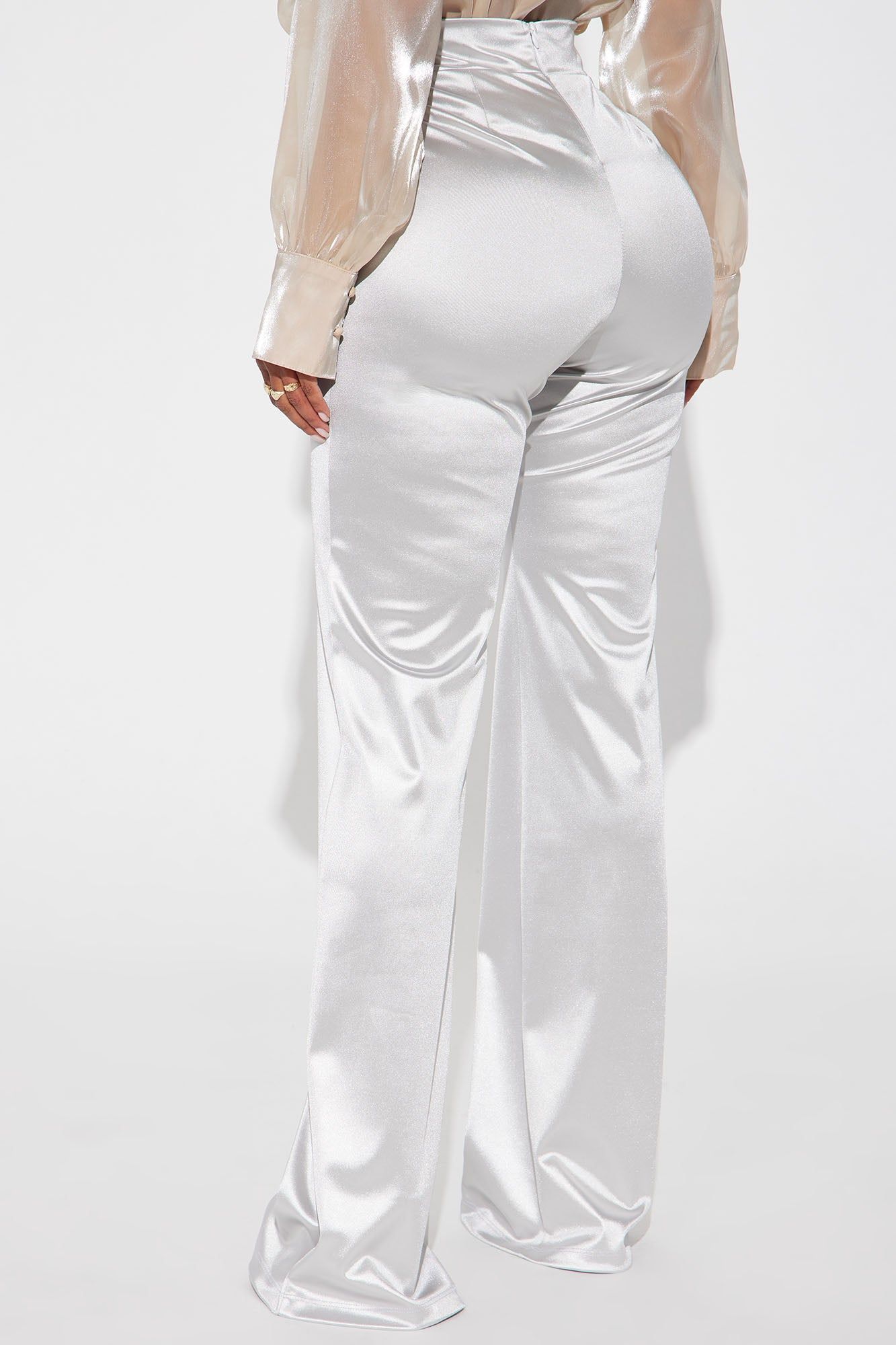 Call It Even Wide Leg Satin Dress Pants - Silver sold by Fashion Nova product image thumbnail 3