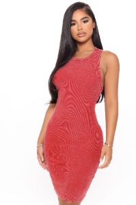 Rebel Queen Acid Wash Mini Dress - Rust sold by Fashion Nova