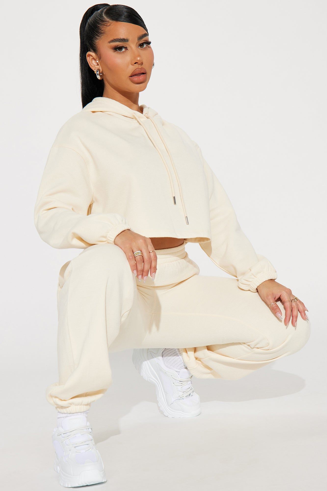 Find Out Fleece Jogger Set - Cream sold by Fashion Nova