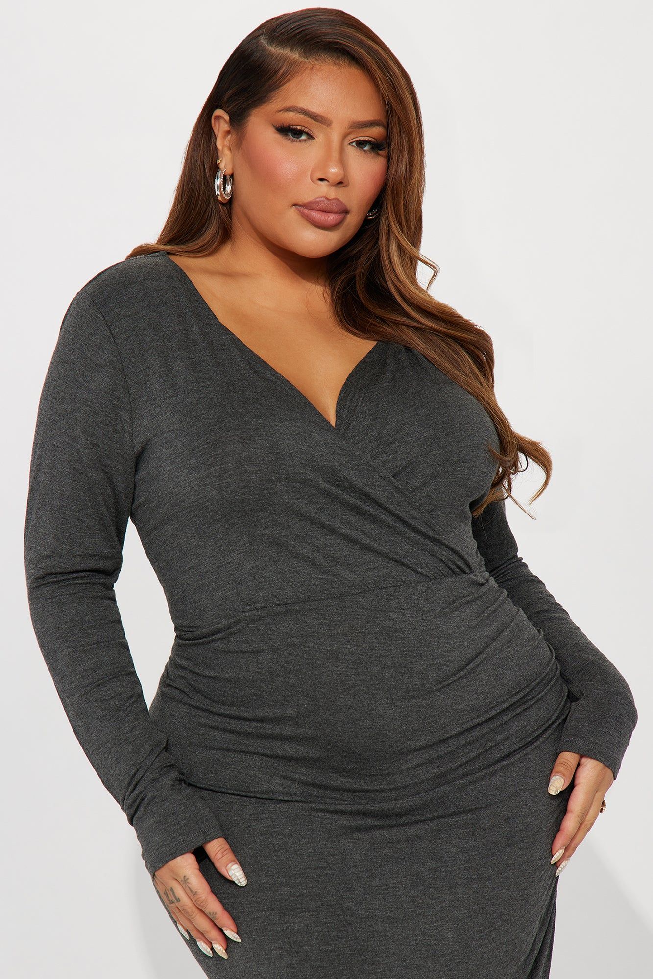Claire Ruched Midi Dress - Charcoal sold by Fashion Nova product image thumbnail 5
