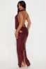 Wilma Metallic Maxi Dress - Burgundy sold by Fashion Nova