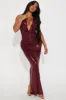 Wilma Metallic Maxi Dress - Burgundy sold by Fashion Nova