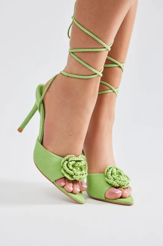 Feeling Floral Wrap Up Heels - Green sold by Fashion Nova