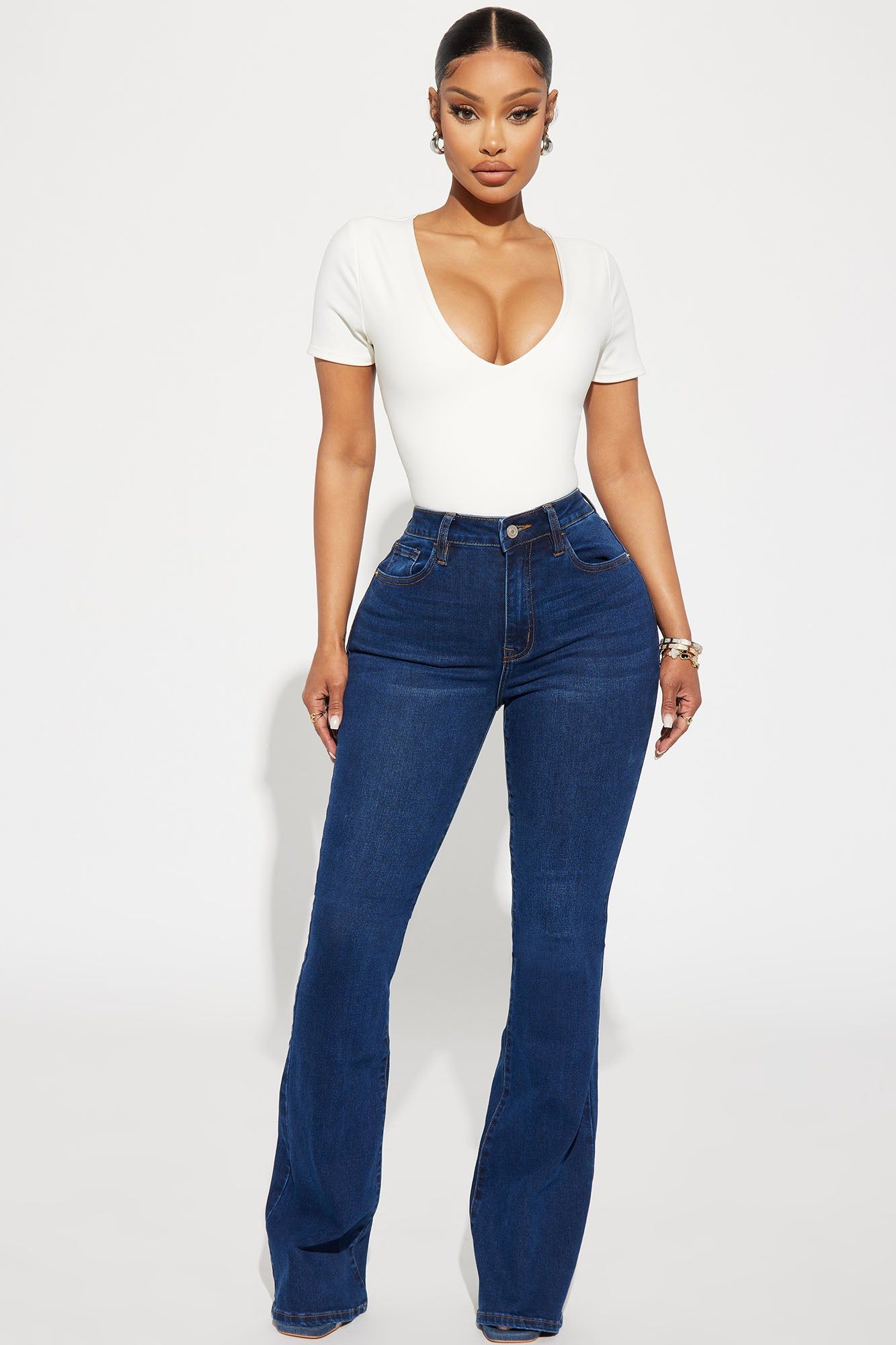 Tall Affair Of The Flare Stretch Jeans - Dark Wash sold by Fashion Nova