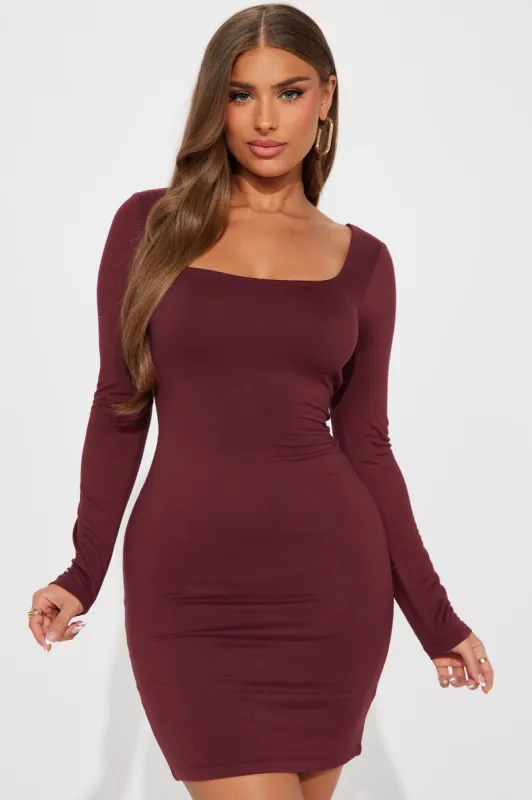 Serenity Double Lined Mini Dress - Wine sold by Fashion Nova