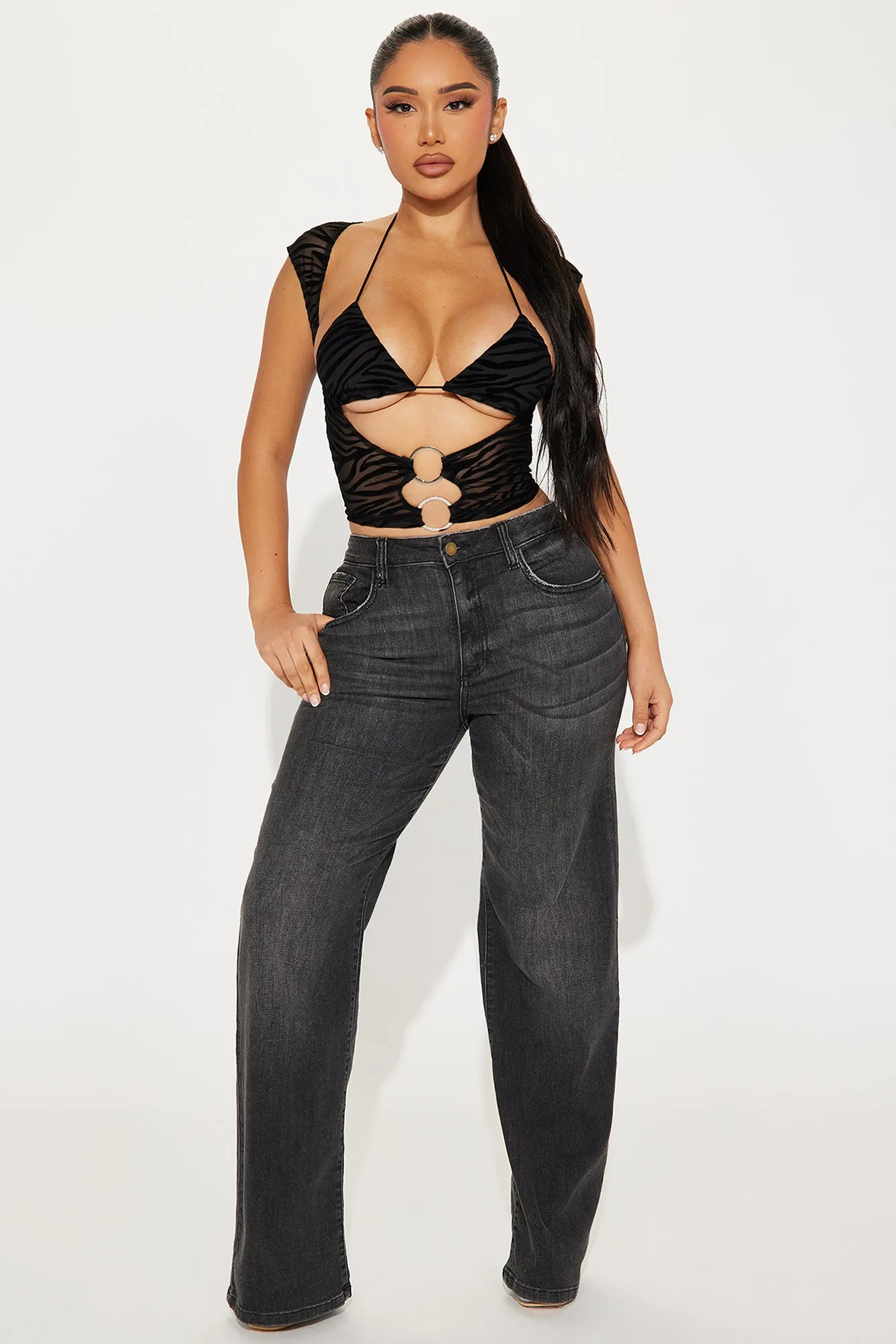 Maddie Cut Out Mesh Top - Black sold by Fashion Nova product image thumbnail 2