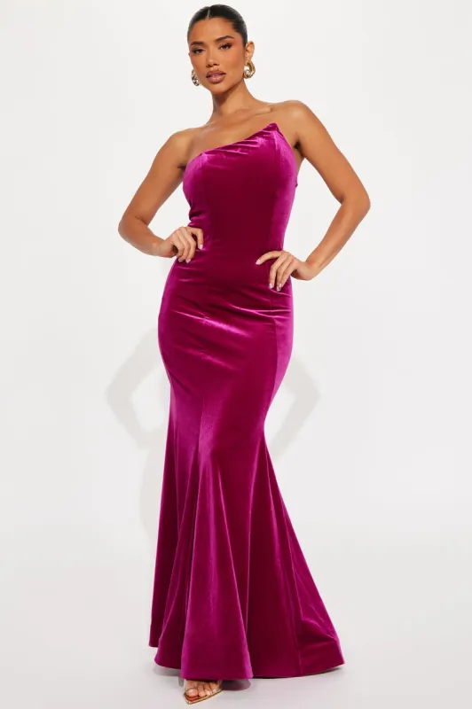 Lydia Velvet Maxi Dress - Magenta sold by Fashion Nova